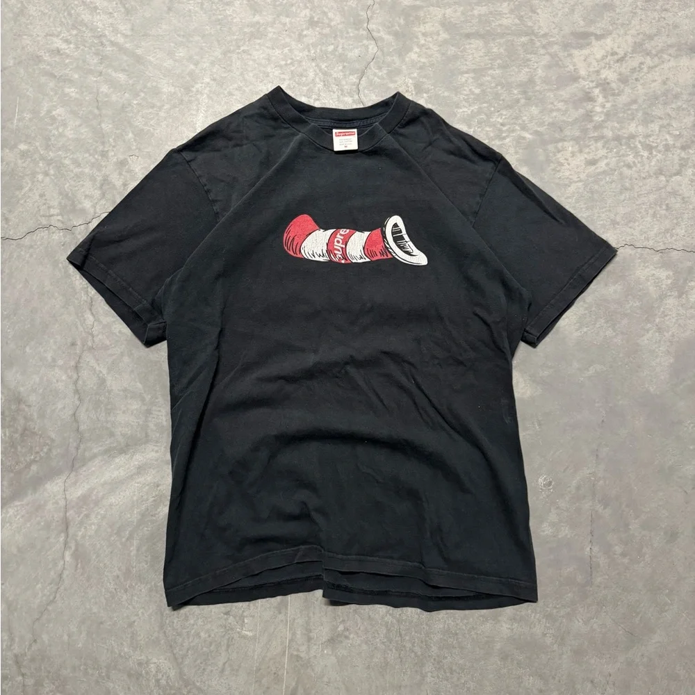 Supreme Cat in the Hat Black Tee with Red Label - Picture 2 of 7